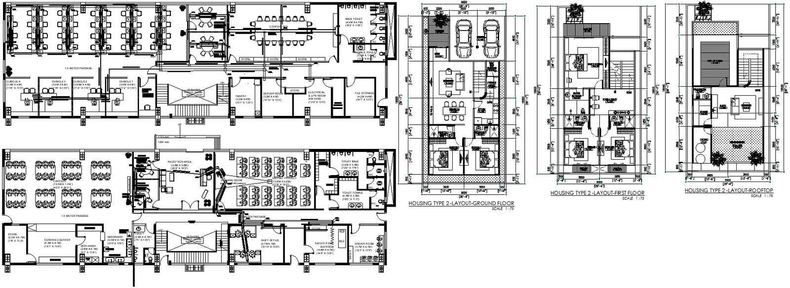Ground and second floor house layout plan in DWG file
