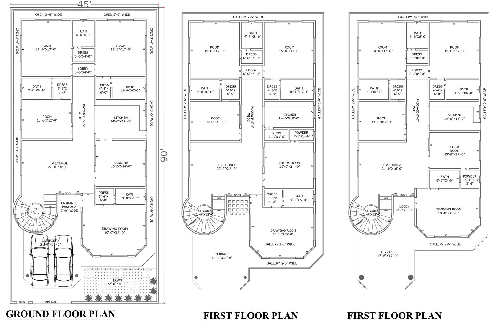 Ground and first floor layout for villa design dwg autocad drawing .
