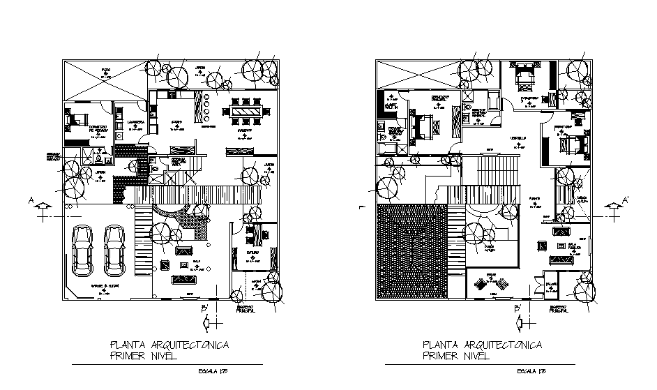 Ground and first floor of the house plan has been given in this Autocad drawing file. Download now.