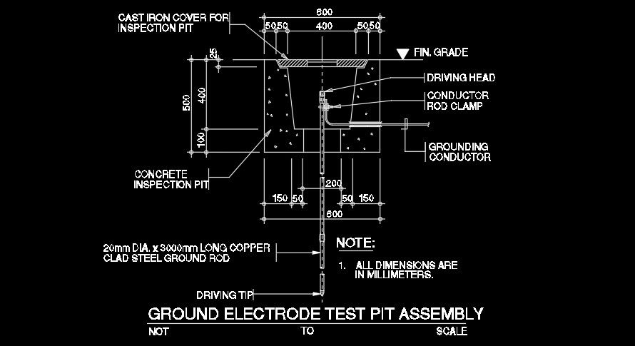 Ground electrode test pit assembly AutoCAD drawing