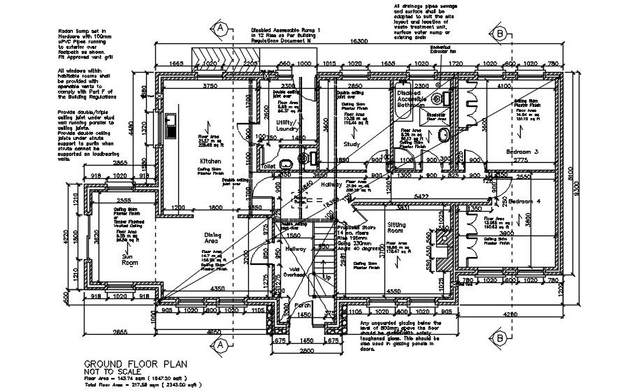 Ground floor 2d plan in AutoCAD, dwg file