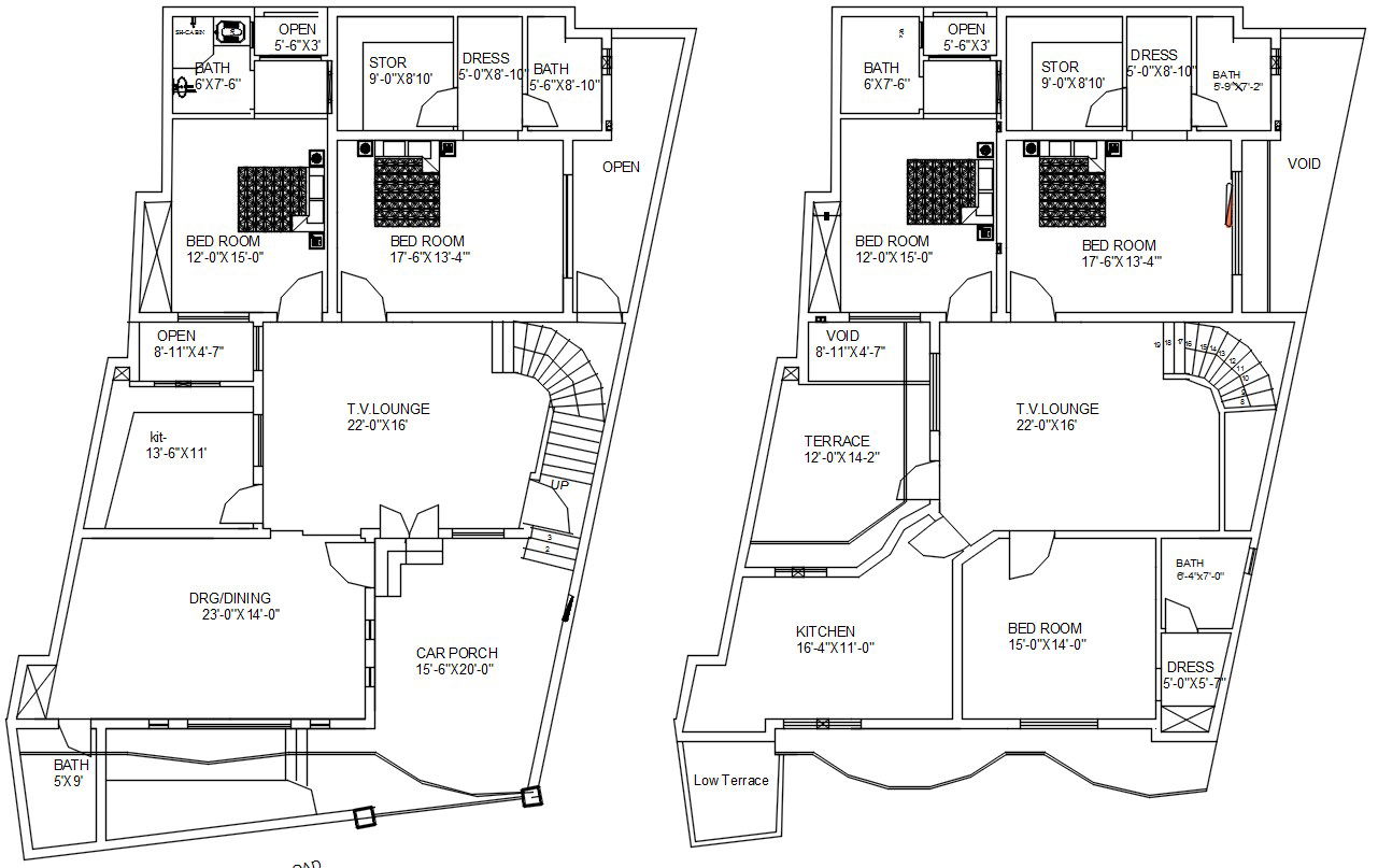 Ground and First Floor House Layout AutoCAD 2D Drawing