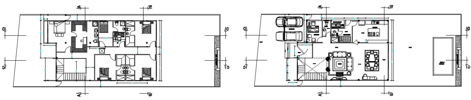 Ground and First Floor Furniture Layout in AutoCAD DWG File