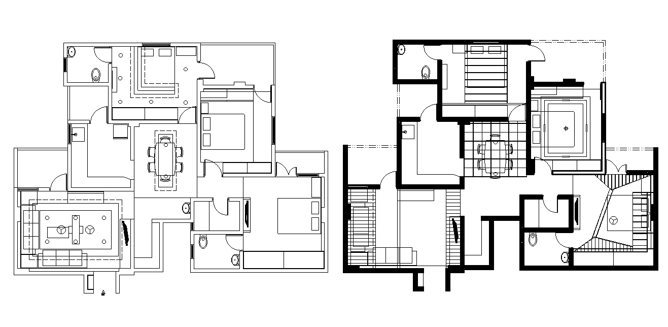 Ground floor and first floor plan of the bungalow house is given in this 2D Autocad DWG drawing file. Download the 2D Autocad DWG drawing file.