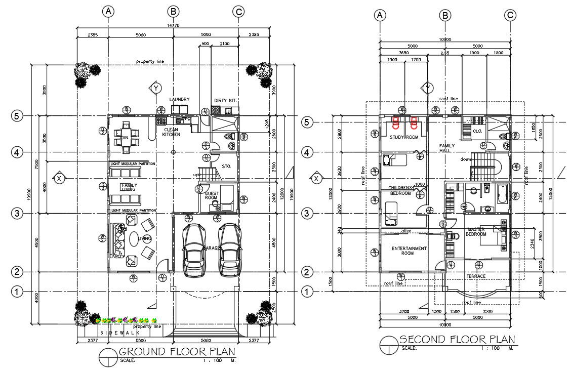 Ground floor and second floor of the house plan were given in the autocad 2D DWG drawing file. Download the Autocad DWG drawing file.