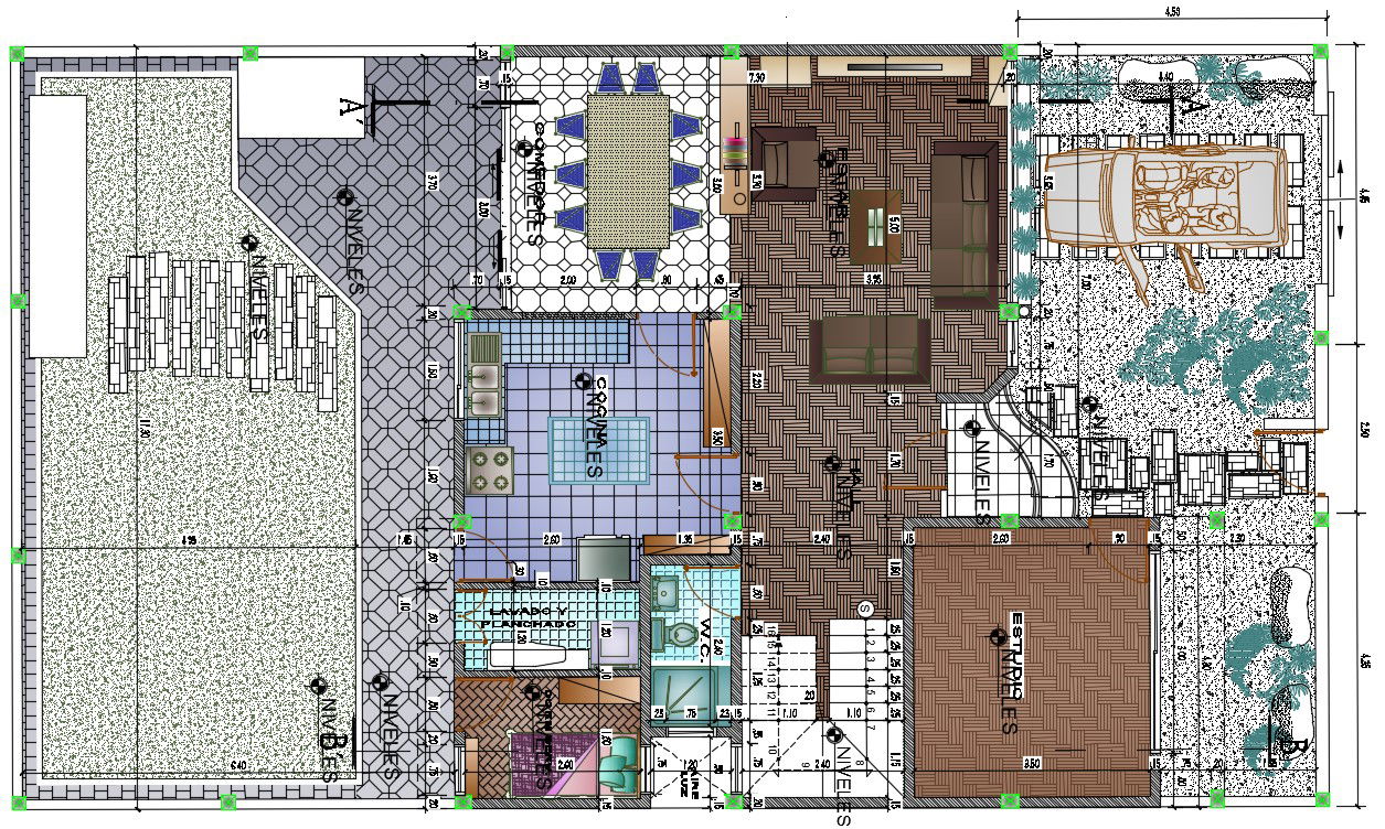 Ground floor bungalow furniture floor plan cad drawings are given. Download the 2d AutoCAD DWG file.
