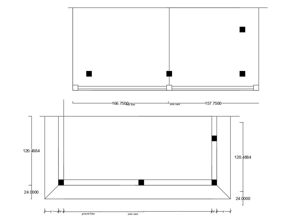 Ground floor column layout measurement detail is given in this Autocad drawing file.Download now.