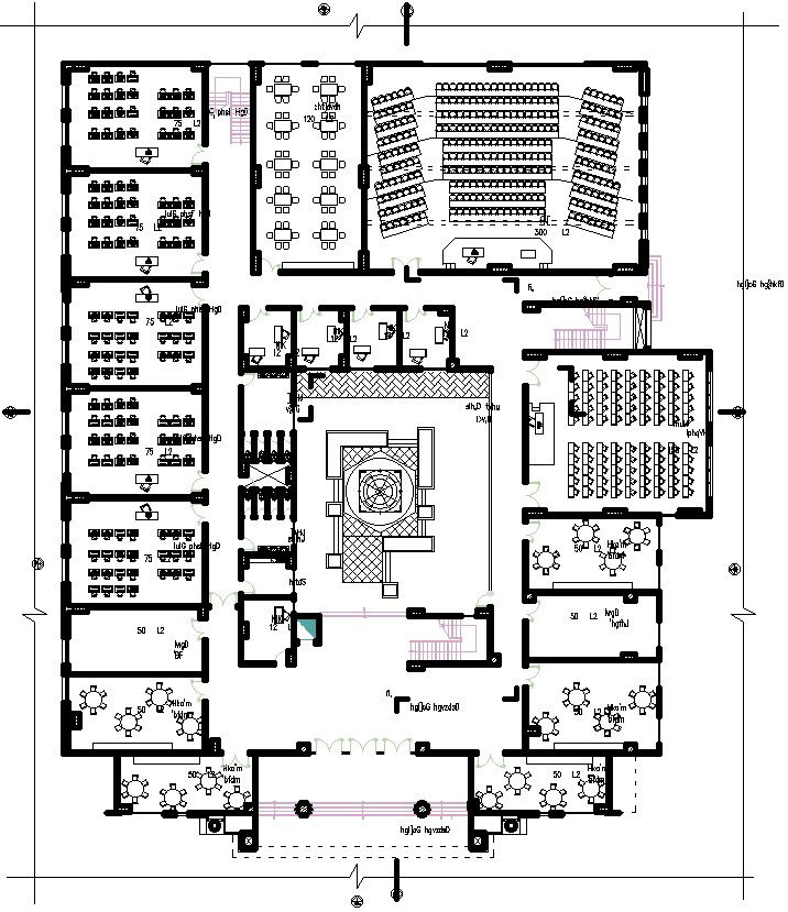 Ground floor furniture layout of a collage in AutoCAD.