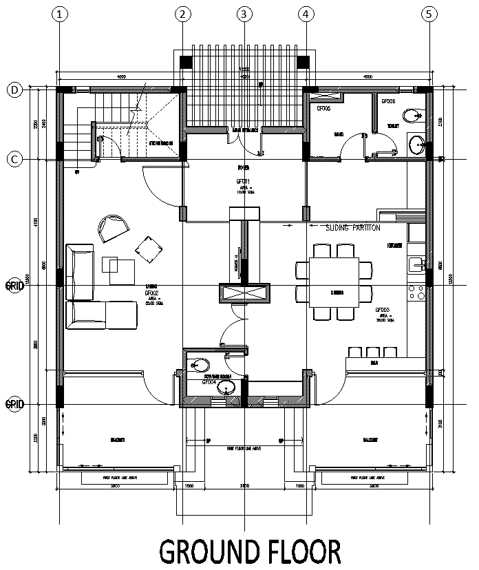 DWG ground floor layout with furniture placement design