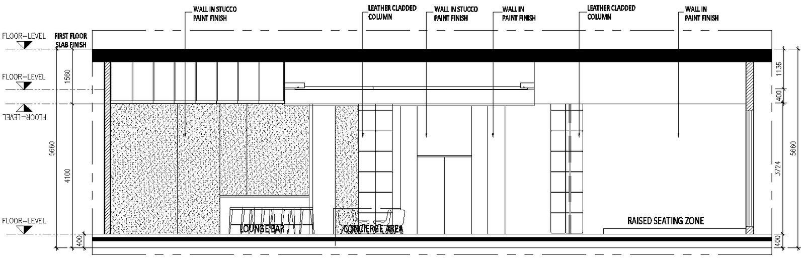 Ground Floor Lobby Section with Stucco Wall & Leather Column