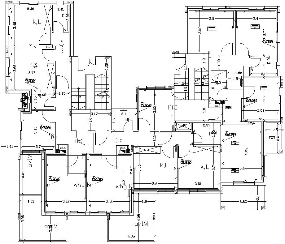 Ground floor plan of a bungalow in AutoCAD, dwg file.