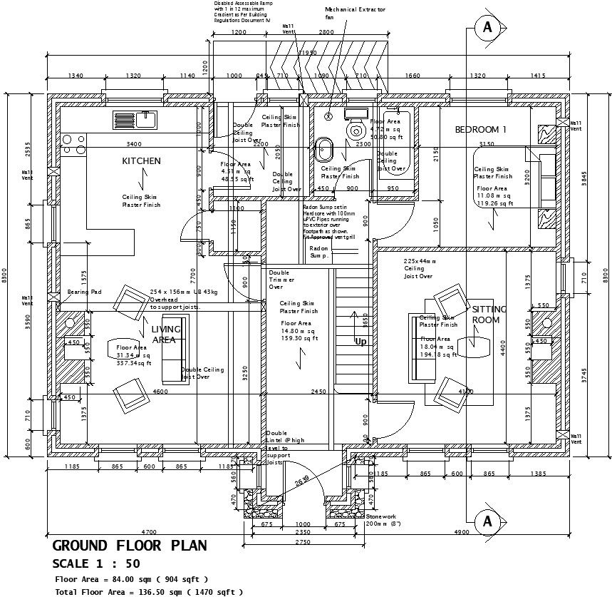 Ground floor plan of house with detail AutoCAD drawing