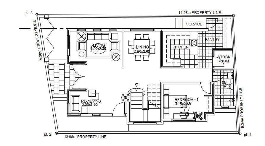 Ground floor plan of small house in detail AutoCAD drawing, dwg file, CAD file
