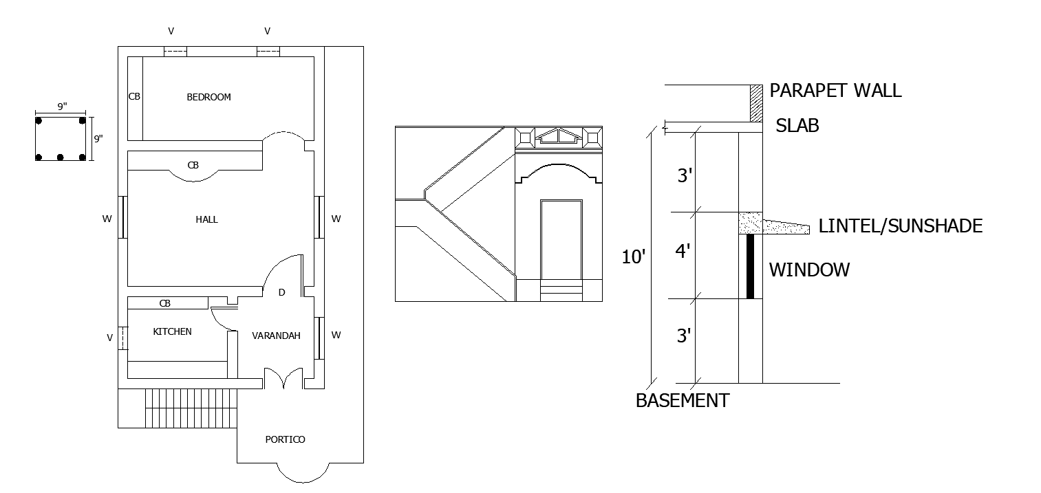Ground floor single story tiny house plan Autocad drawing file.