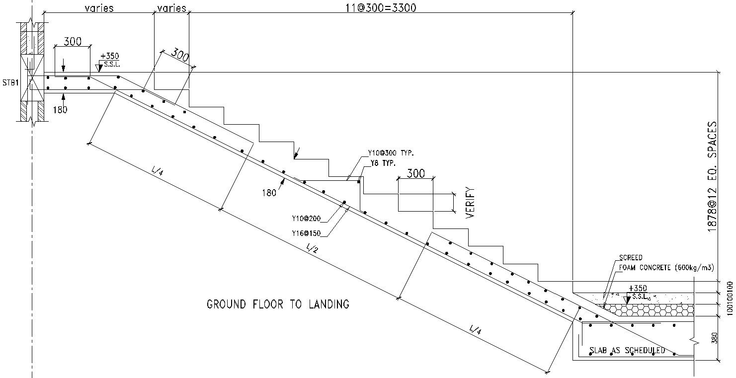 Ground floor to landing stairs details in AutoCAD, dwg files.
