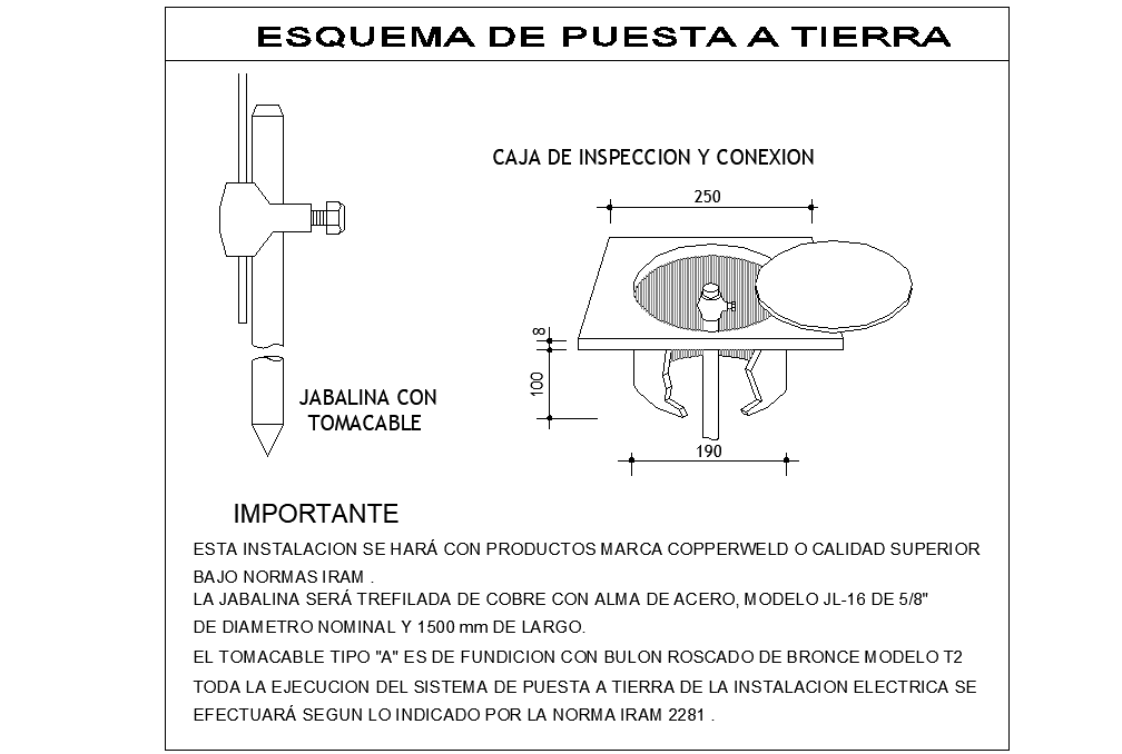 Grounding scheme plan and elevation detail dwg file