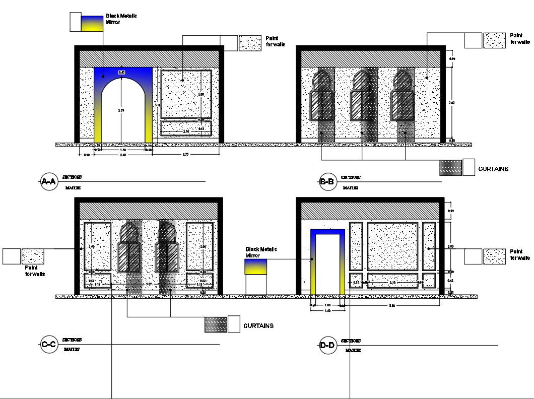 Grounf floor plan in Dinning room and Section Plan autocad 2d drawing, dwg file