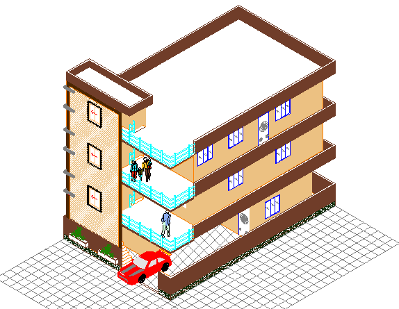 Group house 3 D plan layout dwg file
