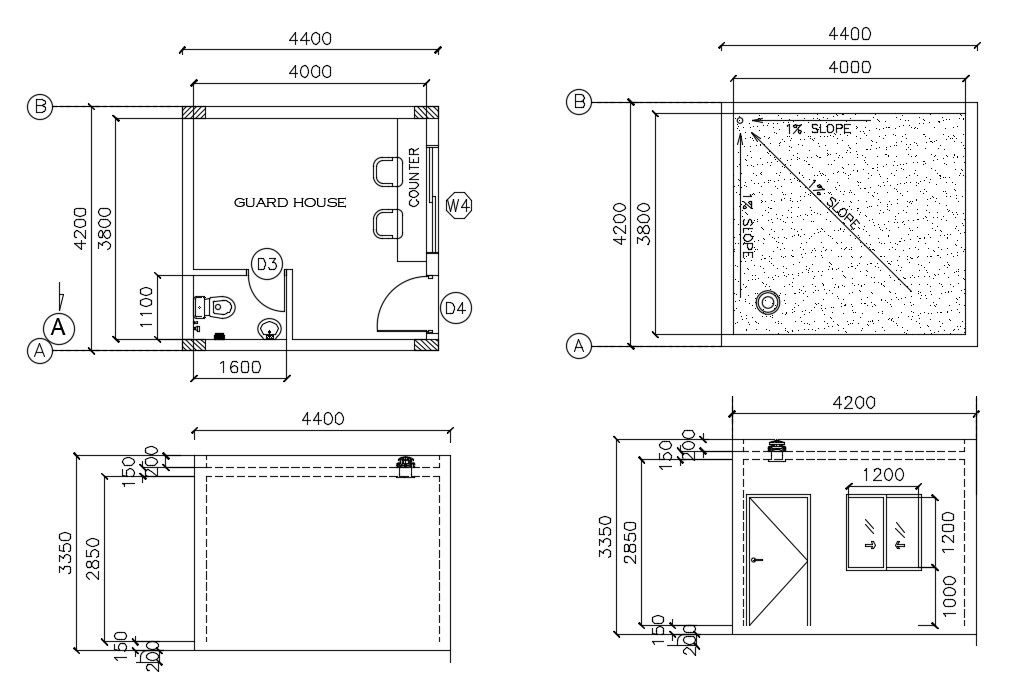 Guard House Plan DWG File with Layout, Rooms, and Security Details