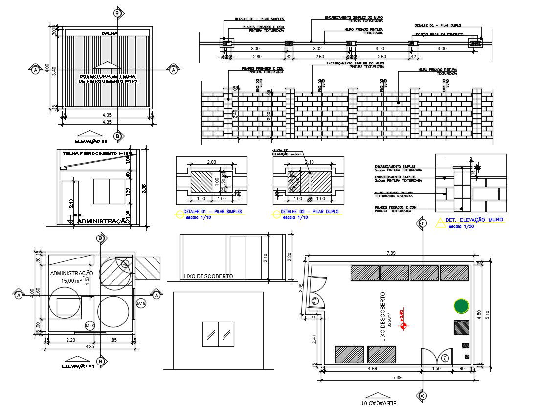 Guard Room Plan and Elevation Design With Boundary Wall Structural View AutoCAD File