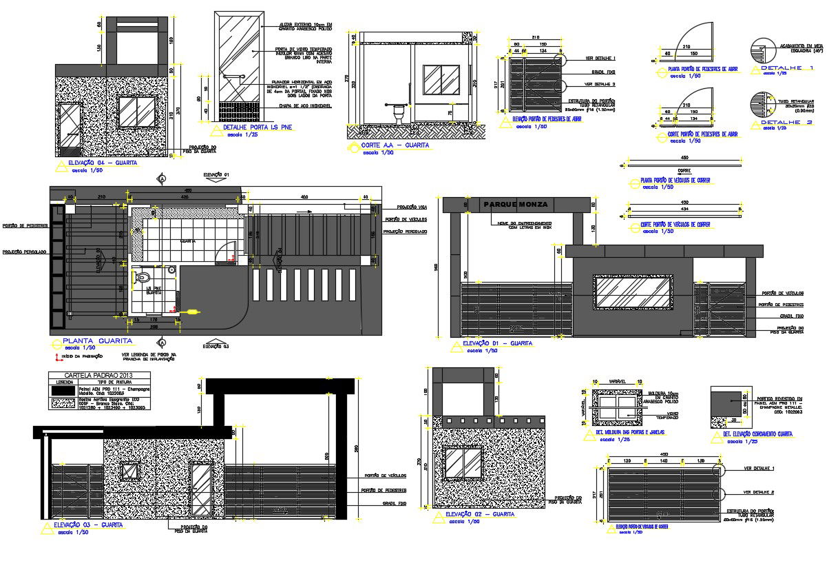 Guard Room and Entrance Gate Design Layout Plan Elevation and Sectional CAD File