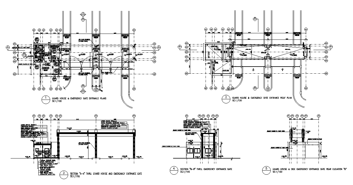 Guard House And Emergency Gate Entrance Plans Download DWG File