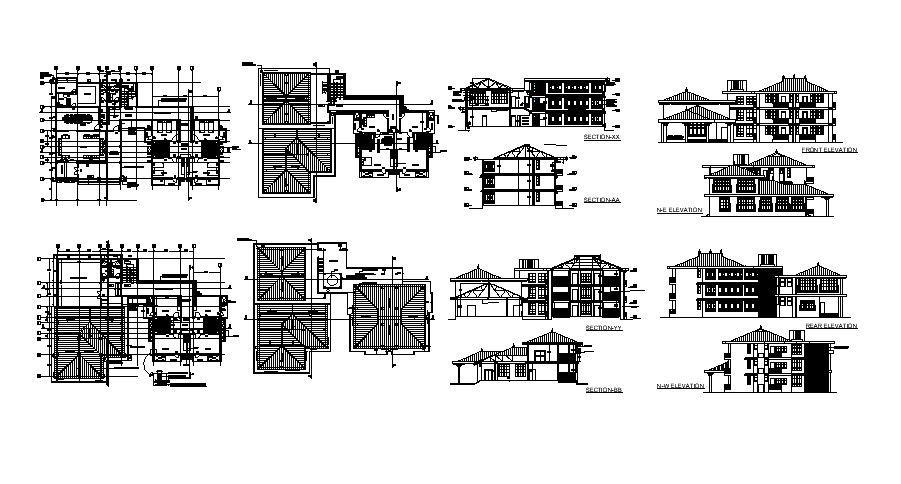 Guesthouse with different section and elevation in dwg file