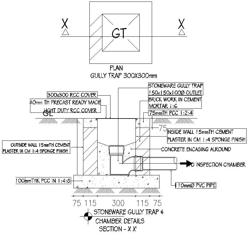 Gully Trap Chamber Section AutoCAD File with Detailed Layout