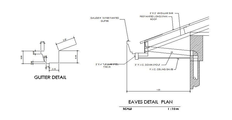 Gutter and eaves plan cad drawing details dwg file