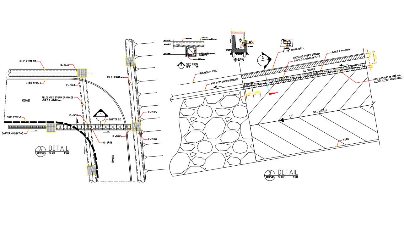 Gutter Line Under Road With Manhole CAD Drawing Free Download
