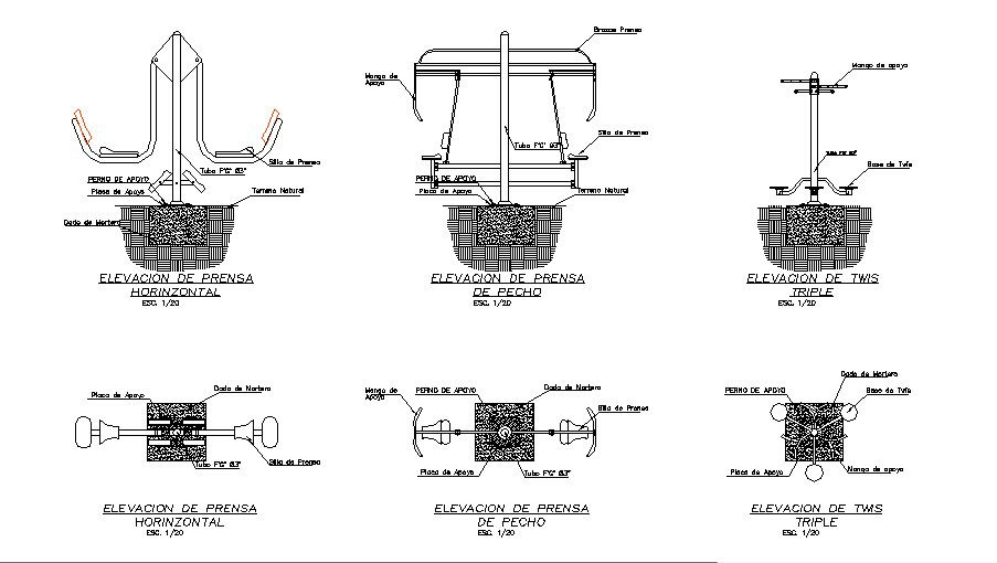 Gym park team equipment architecture project dwg file