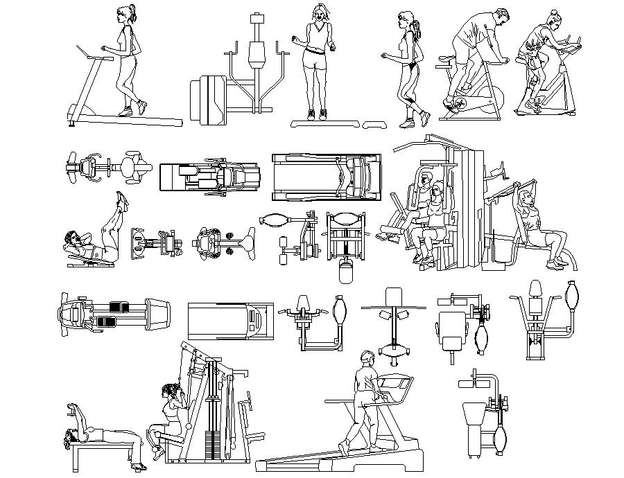 Gyming blocks 2d drawing dwg autocad file