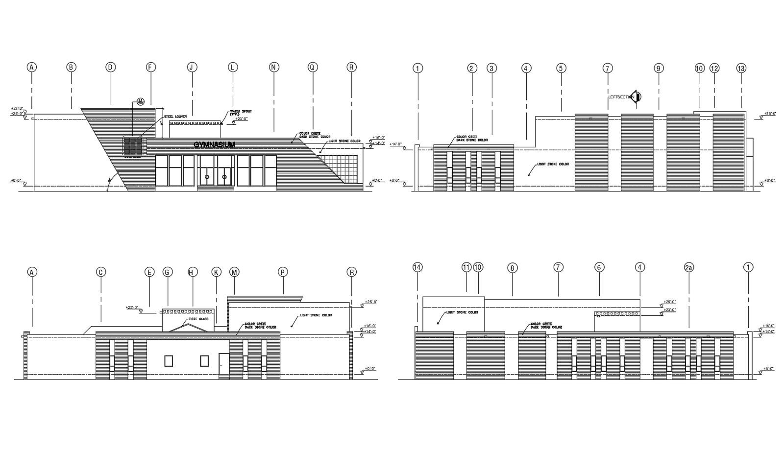 Gymnasium drawing elevation in dwg file