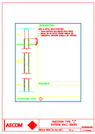 Gypsum Wall Board Partition type J detail