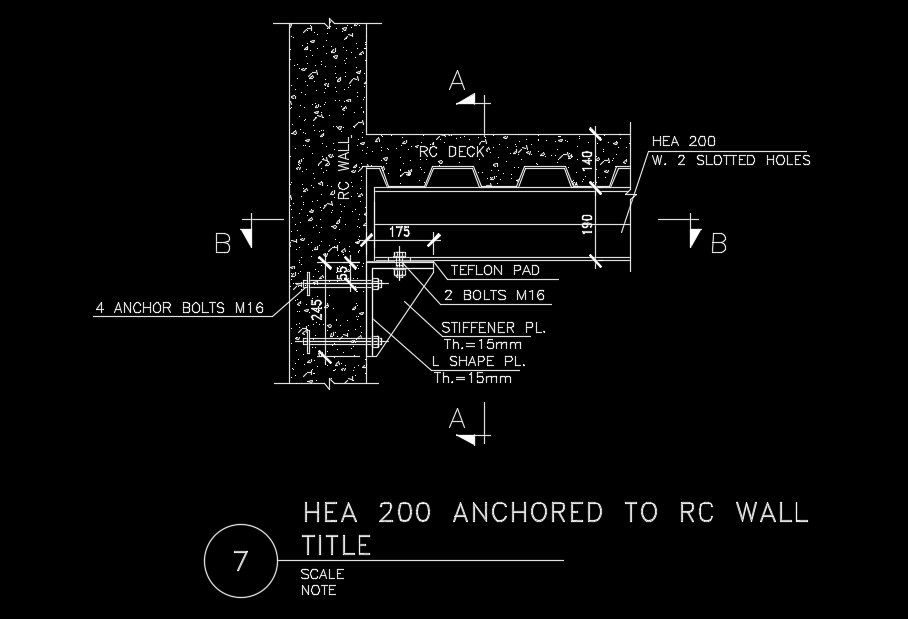 HEA200 anchored RC wall detail drawing