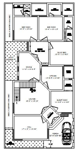36'x75' 2 BHK House Plan Drawing DWG File