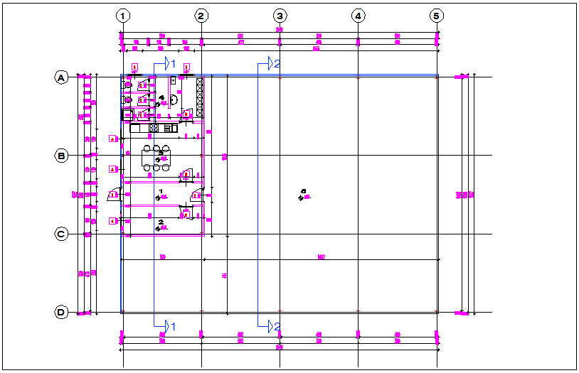 Hall for industrial plant plan view dwg file