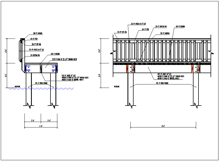Hand railing of open balcony detail view dwg file