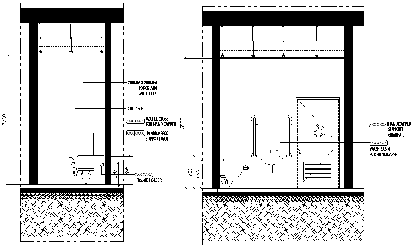 Handicap washroom details with design suitable for handicaps dwg autocad drawing .