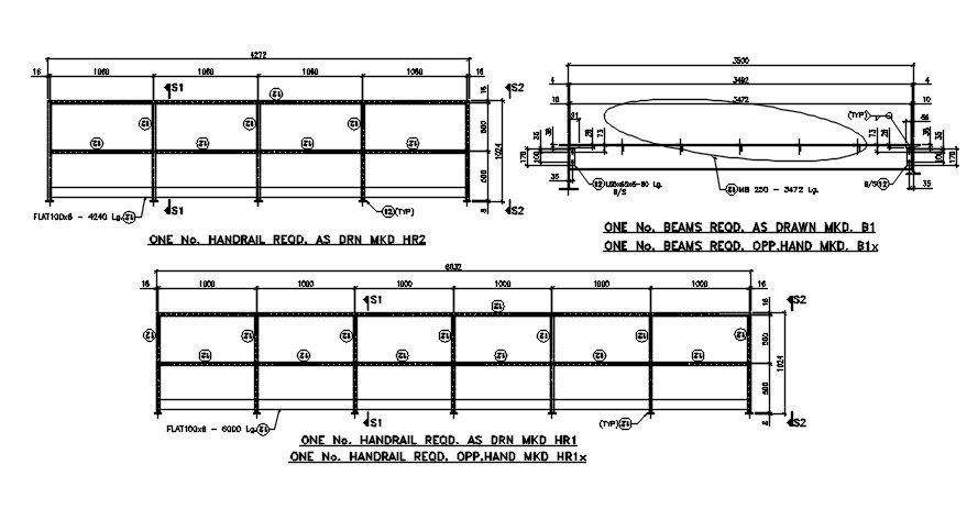 Handrail and beam details are given in this 2D AutoCAD DWG drawing.Download the AutoCAD 2D DWG file.