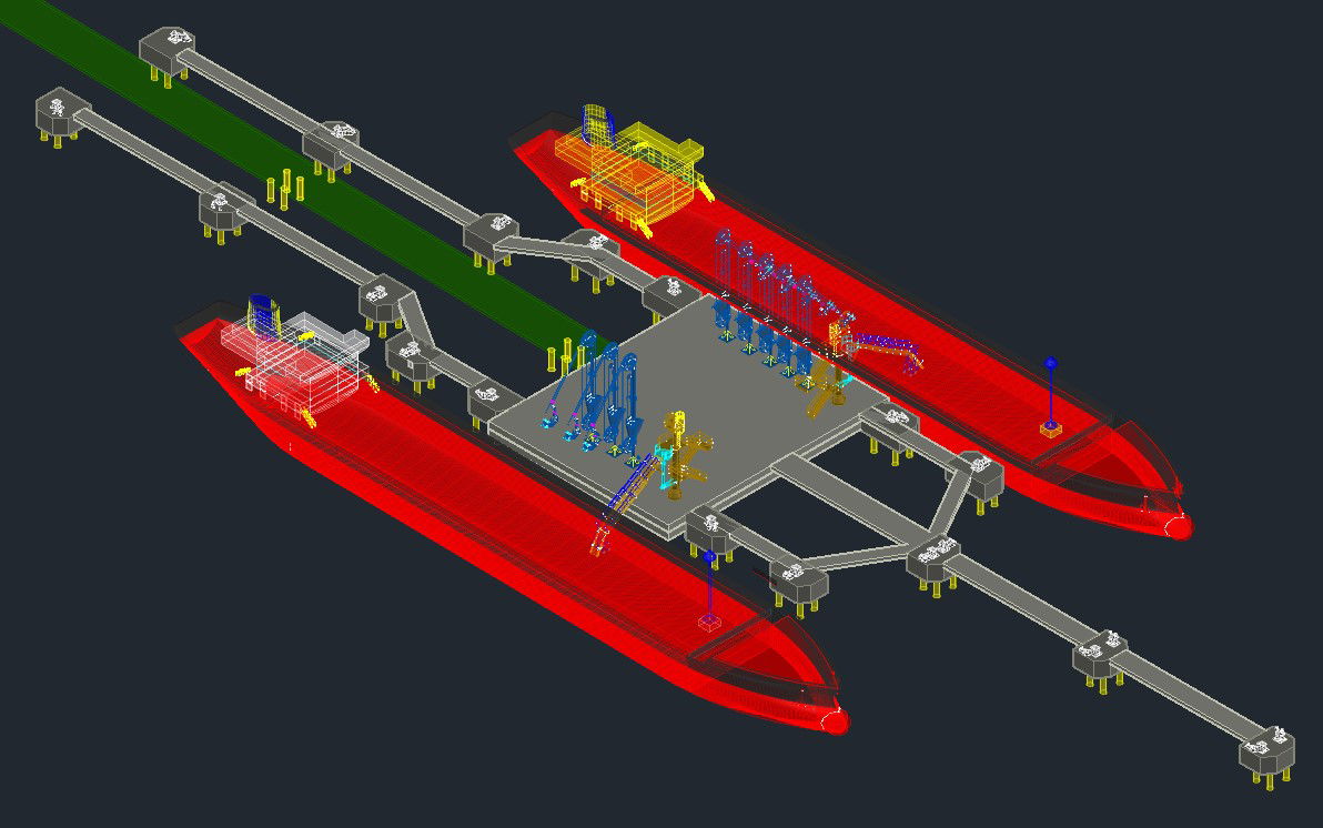 View Harbor planning layout and sections shown in DWG Drawing file