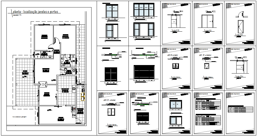 Hardware view of door with its mounting plan