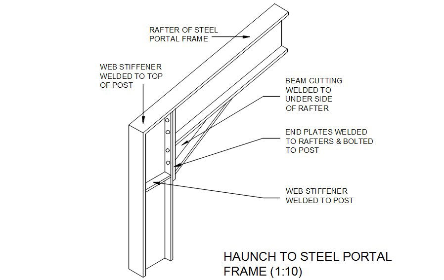 Haunch to steel portal frame design in detail AutoCAD drawing, dwg file, CAD file