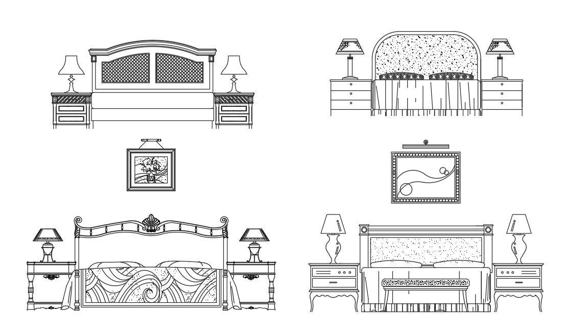 Free DWG Headboard Double Bed CAD Blocks Drawing Design