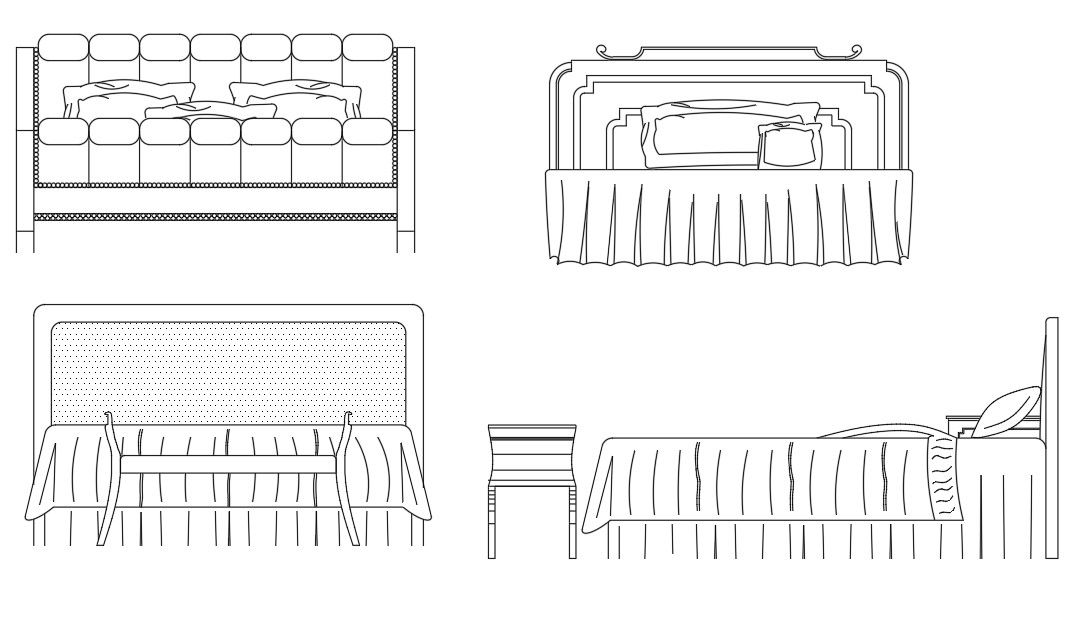 Headboard Double Bed Elevation CAD Blocks in AutoCAD file