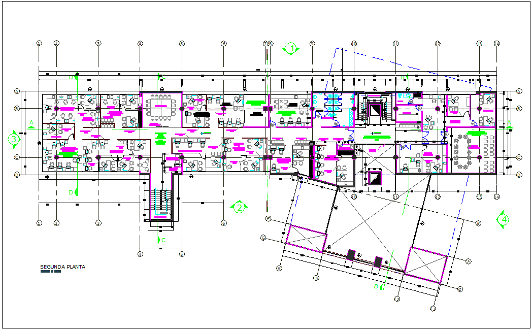 Headquarters of municipality building second floor plan dwg file