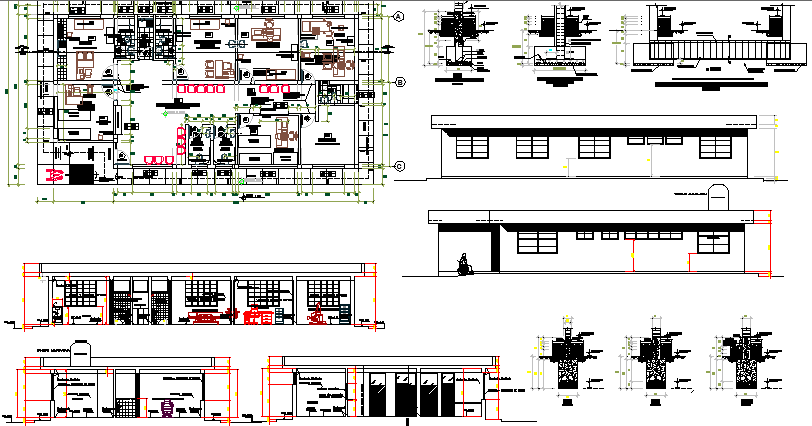 Health care center architecture project dwg file