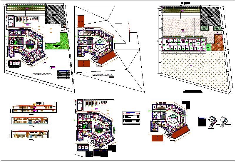 Health center plan view with area and door and window detail view dwg file