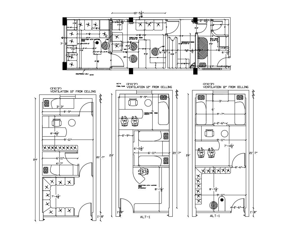 Healthcare Clinic Floor plan With 3 Different Option In AutoCAD File