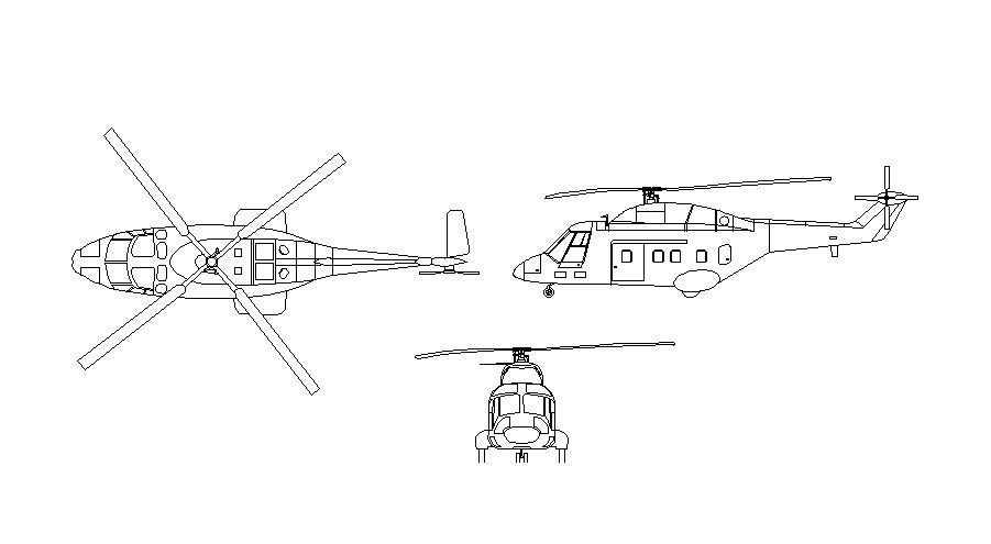 Helicopter all sided elevation block cad drawing details dwg file